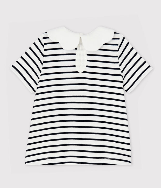 Blusa manica corta in cotone beb&egrave; femmina bianco/blu