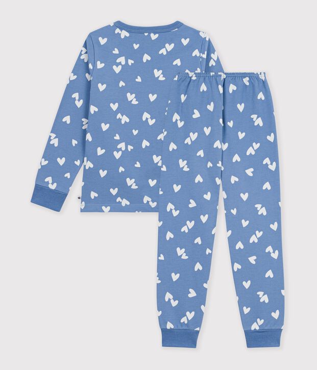 Pigiama in tessuto felpato a cuori bambina blu/bianco