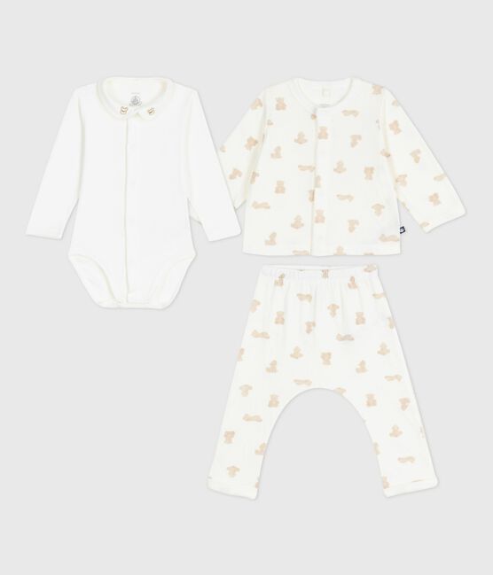 Set regalo 3 pezzi in cotone con orsetto stampato neonato MARSHMALLOW/ BRUN