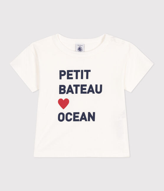 T-shirt a maniche corte in cotone tinta unita neonato bianco MARSHMALLOW