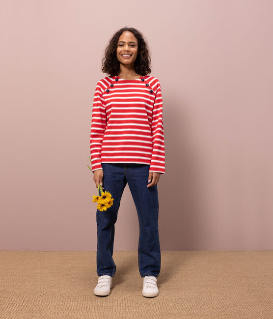 Marinière abbottonata in cotone donna rosso PEPS/bianco MARSHMALLOW