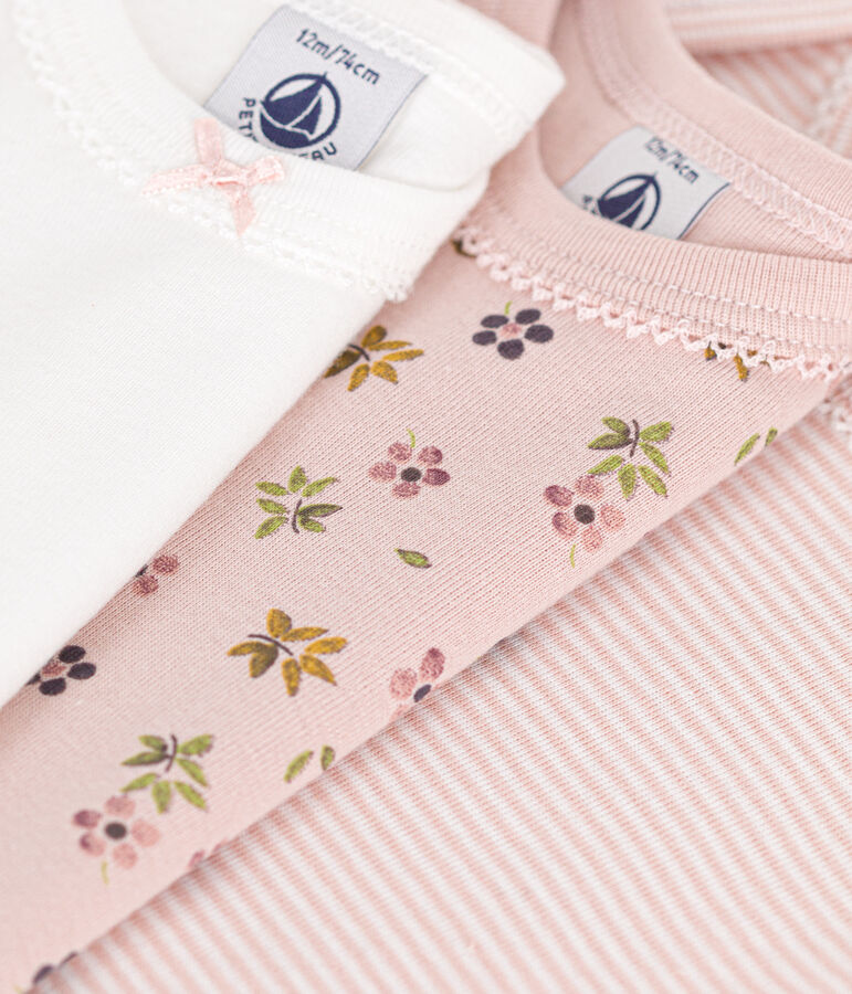 Set di 3 body a maniche corte in cotone a fiori neonato multicolore