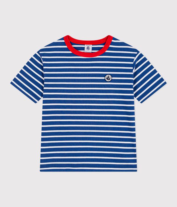 T-shirt a maniche corte in cotone a righe bambino blu/bianco