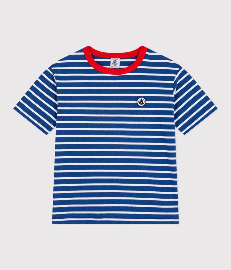 T-shirt a maniche corte in cotone a righe bambino blu/bianco