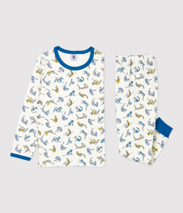Pigiama bambino fantasia gattini in cotone biologico bianco/multicolore
