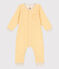 Tutina lunga a righe bebè in lana e cotone biologico giallo OCRE/bianco MARSHMALLOW