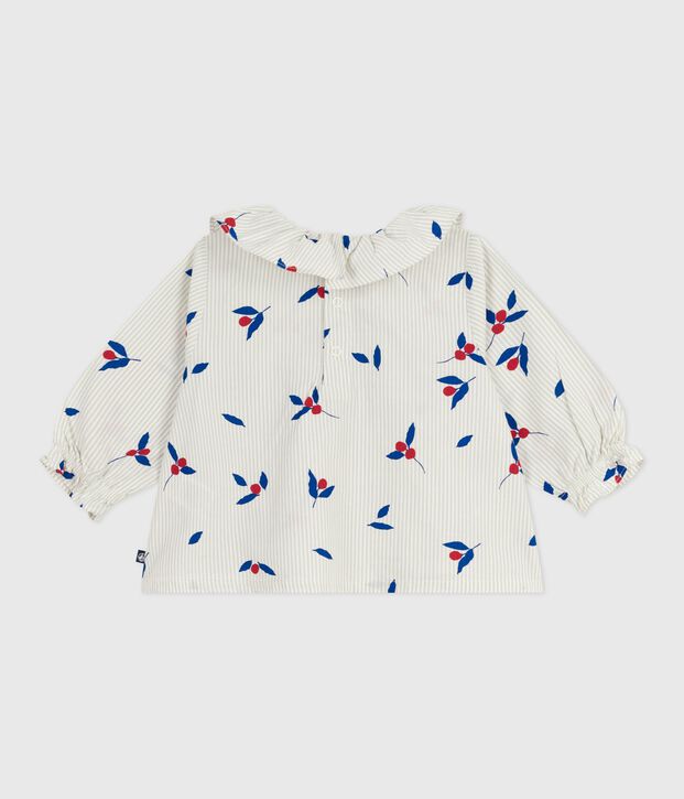 Blusa a maniche lunghe in popeline di cotone con bacche stampate neonata blu/multicolore