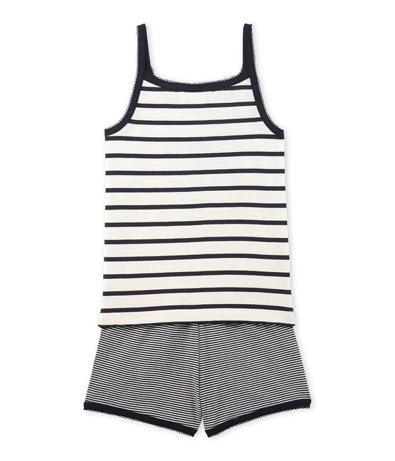 Pyjacourt fille rayé beige COQUILLE/blu SMOKING