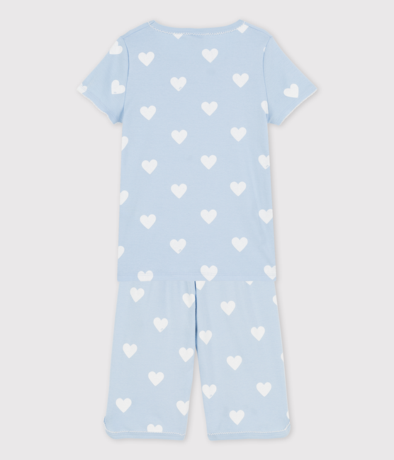 Pigiama corto blu cuore bambina in cotone biologico blu JASMIN/bianco MARSHMALLOW