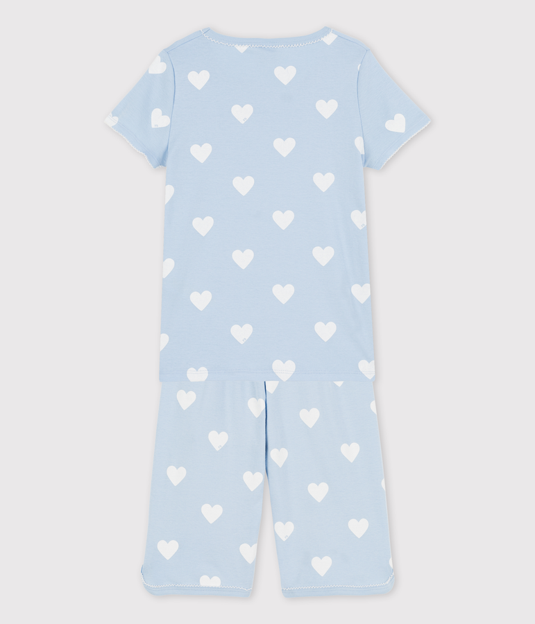 Pigiama corto blu cuore bambina in cotone biologico blu JASMIN/bianco MARSHMALLOW
