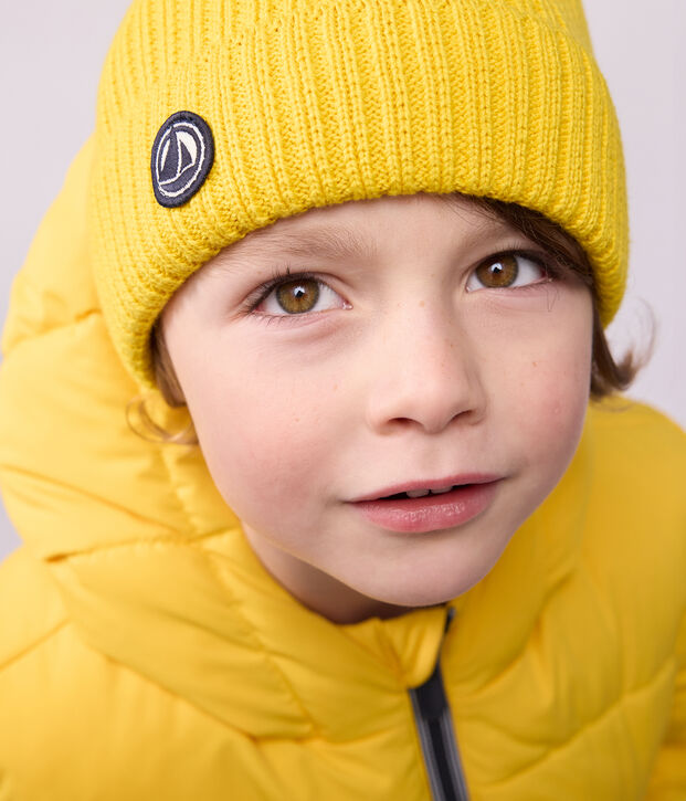 Cuffietta in maglia foderata in pile bambino giallo
