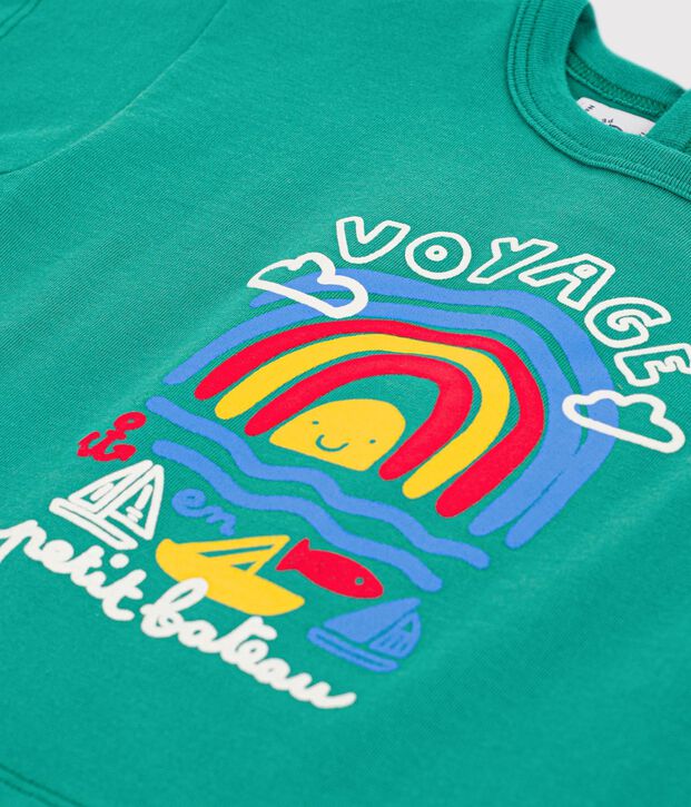 T-shirt a maniche corte in cotone con motivo gabbiano neonato verde