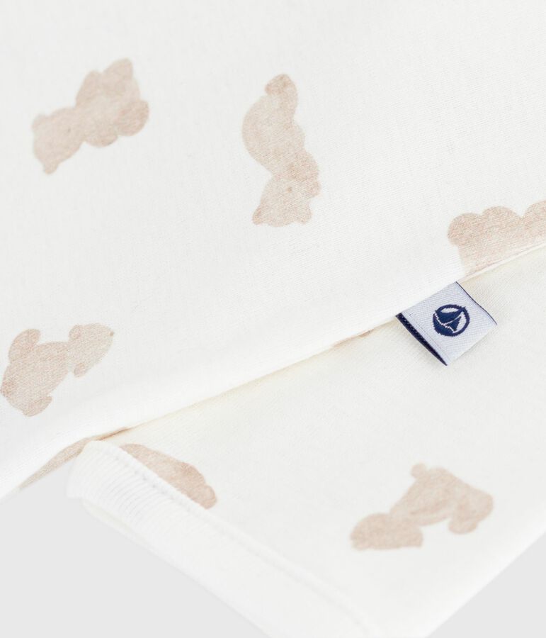 Pigiama senza piedini in cotone con orso stampato neonato bianco/BRUN