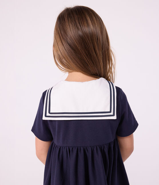 Abito a maniche corte in cotone tinta unita bambina blu SMOKING