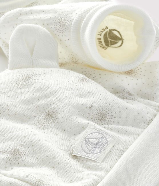 Confezione cuffietta e babbucce bebè in tubique variante 1