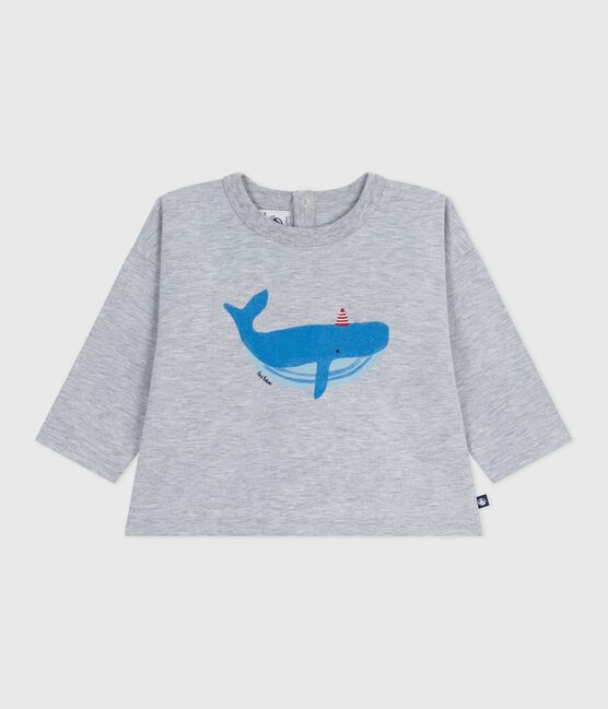 T-shirt a maniche lunghe in cotone con motivo balena neonato grigio FUMEE CHINE