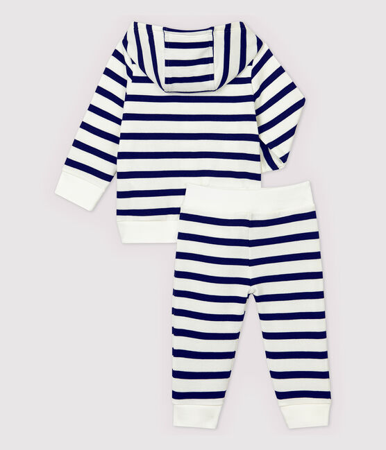 Completo joggers due pezzi bebè maschio bianco MARSHMALLOW/blu SMOKING