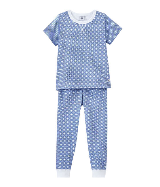 Pigiama bambino in tubique maniche corte bianco ECUME/blu PERSE