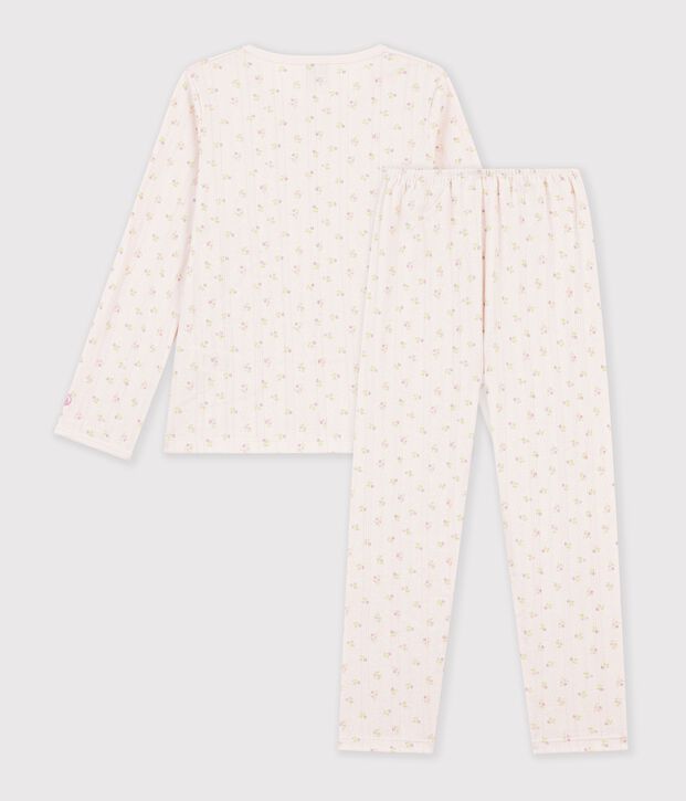Pyjama femme en coton ajour&eacute; beige/rosa/multicolore