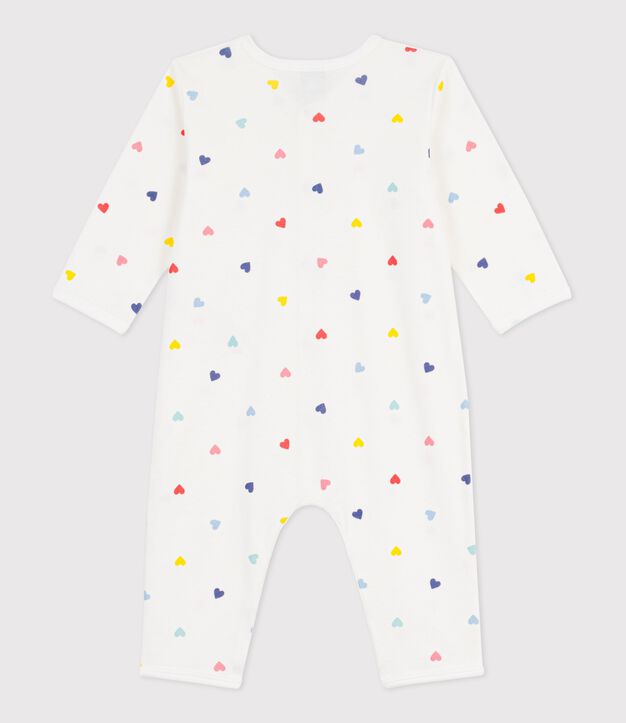 Pigiama senza piedini in cotone con stampa a cuori neonata bianco/multicolore