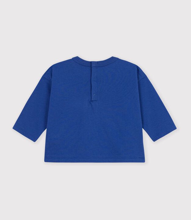 T-shirt a maniche lunghe in cotone tinta unita con motivo neonato blu