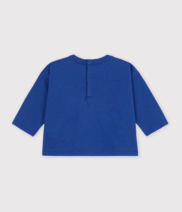 T-shirt a maniche lunghe in cotone tinta unita con motivo neonato blu