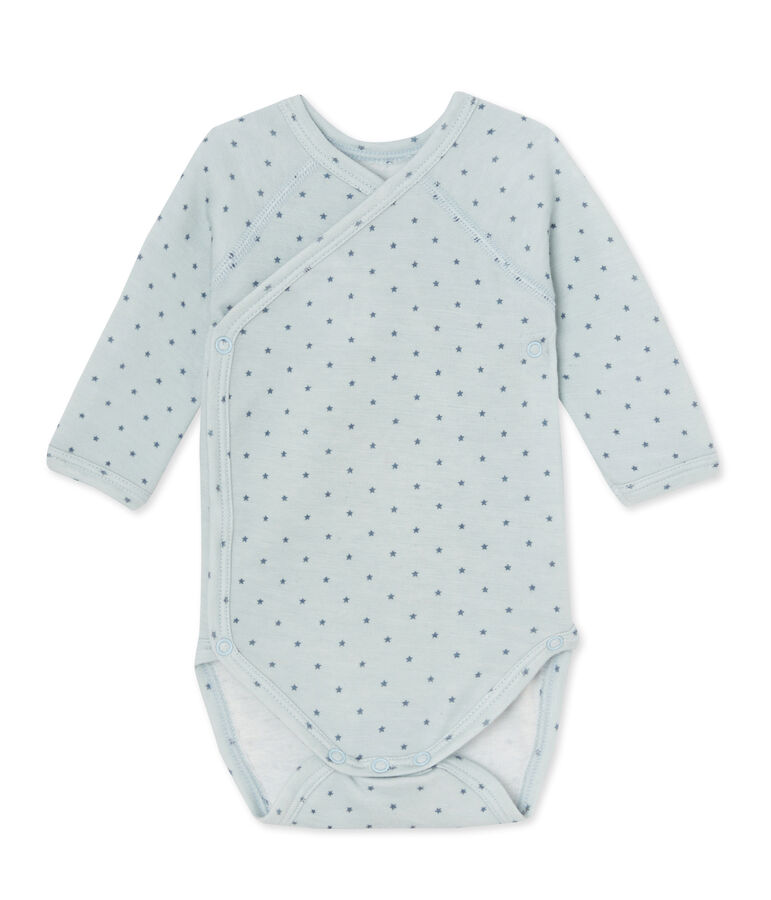 Body puericultura beb&egrave; bambina maniche lunghe lana e cotone blu/grigio
