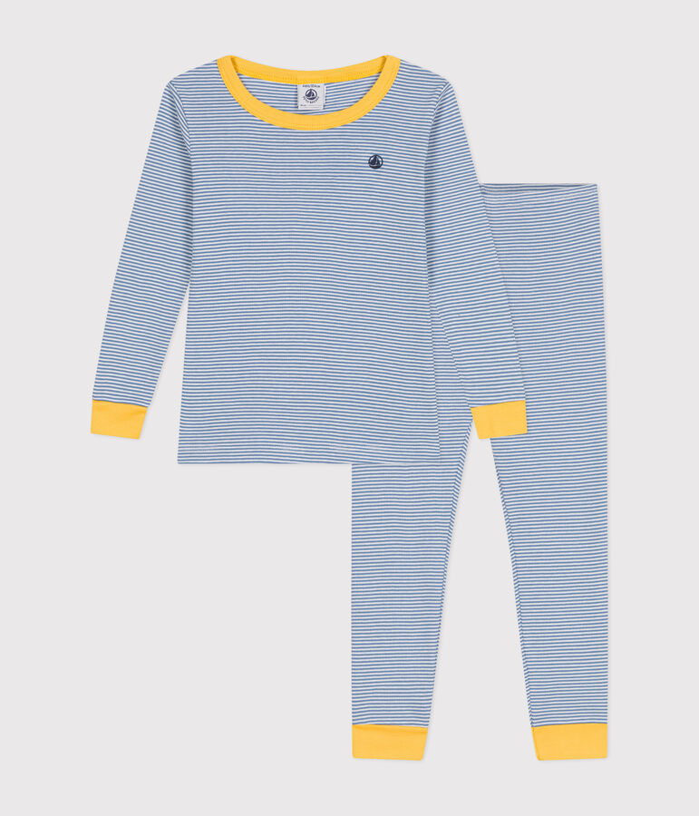 Pigiama aderente in cotone a righe bambino blu/bianco