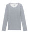 tee-shirt donna maniche lunghe in lana e cotone blu TURQUIN/bianco MARSHMALLOW