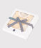 Set completo di salopette e body in cotone per neonato ecru/giallo
