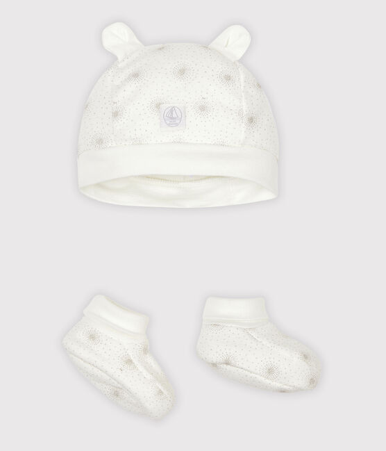 Confezione cuffietta e babbucce bebè in tubique variante 1
