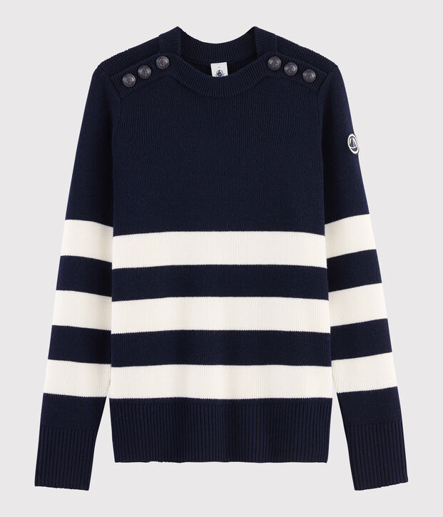 Pull marinaro in lana Donna blu/bianco