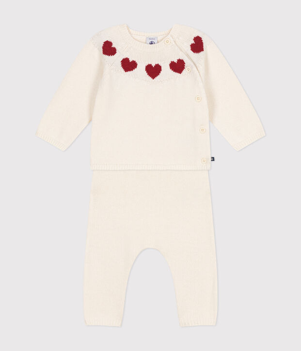 Set di 2 pezzi in maglia neonato bianco/rosso