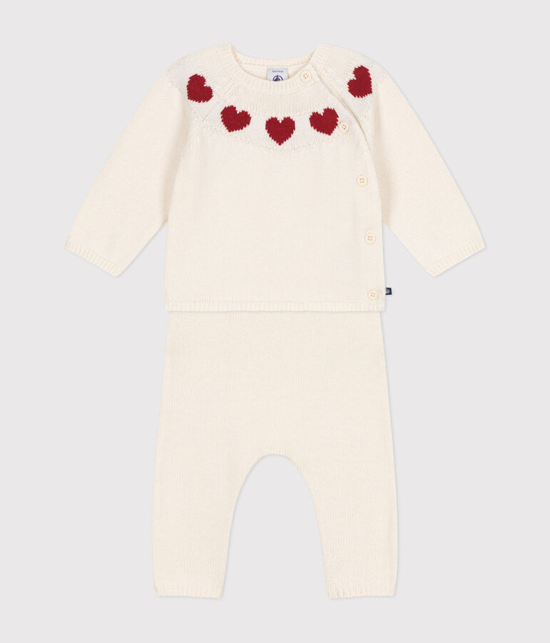 Set di 2 pezzi in maglia neonato bianco/rosso