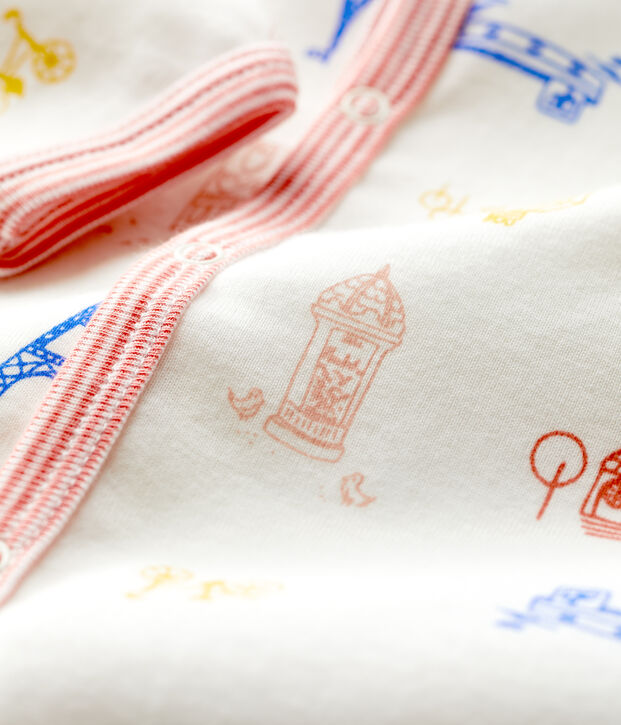 Tutina pigiama senza piedi Parigi beb&eacute; in cotone bianco/multicolore