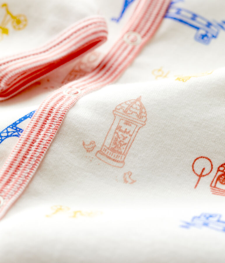 Tutina pigiama senza piedi Parigi beb&eacute; in cotone bianco/multicolore