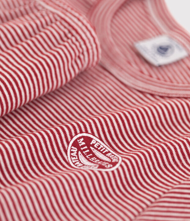 Pigiama a maniche corte millerighe unisex in cotone rosso/bianco