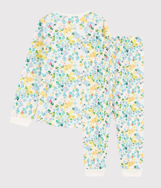 Pigiama a fiori acquarello bambina in molleton bianco MARSHMALLOW/bianco MULTICO