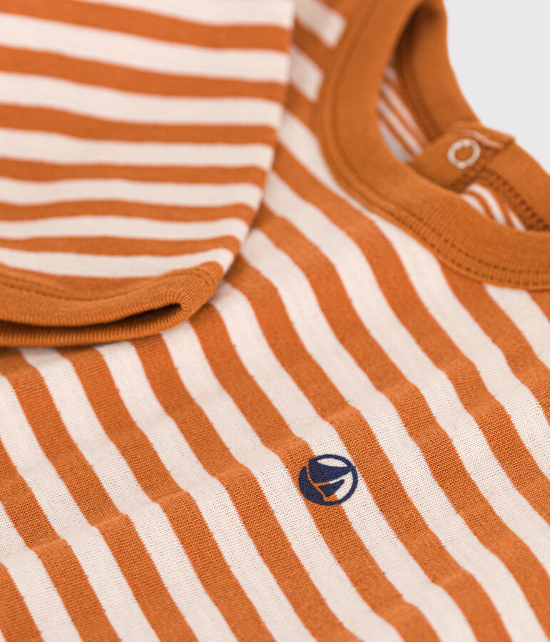 T-shirt a maniche lunghe in tubique per beb&egrave; marrone/ecru