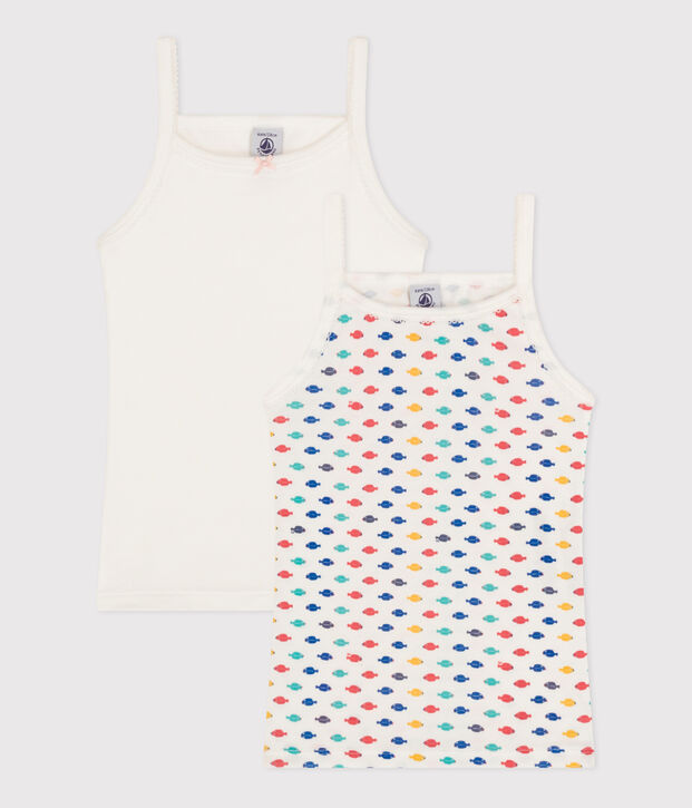 Set di 2 canottiere con spalline bambina in cotone con animali marini multicolore