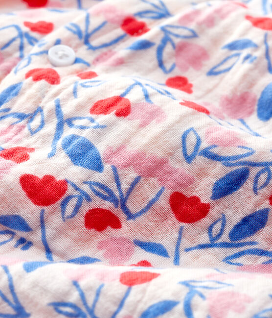 Tutina lunga a fiori bebè bambina in tessuto goffrato di cotone biologico rosa FLEUR/bianco MULTICO