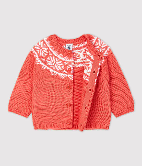 Cardigan 100% lana bebè. arancione OURSIN/bianco MARSHMALLOW