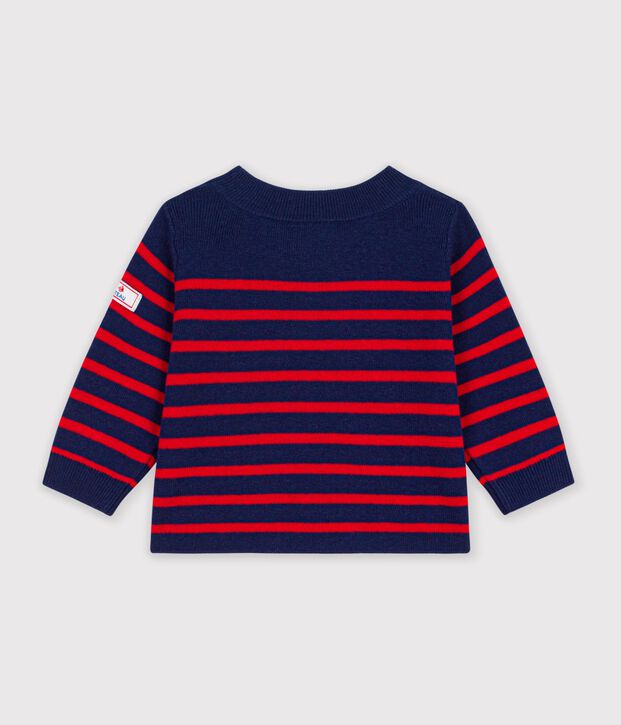 Maglione in stile marinaro in misto lana e cotone a righe neonato blu/rosso