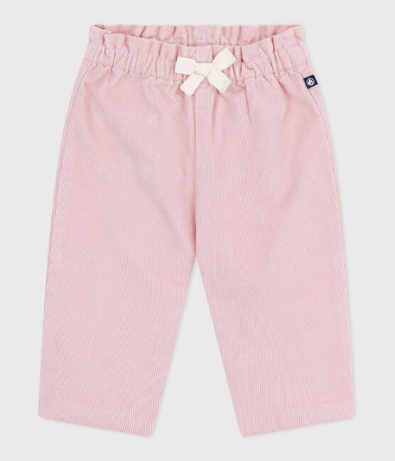 Pantaloni neonato in velluto tinta unita, tasca posteriore ricamata rosa JOLI