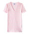 T-shirt donna scollo V in costina originale 1x1 rigata rosa BABYLONE/bianco MARSHMALLOW