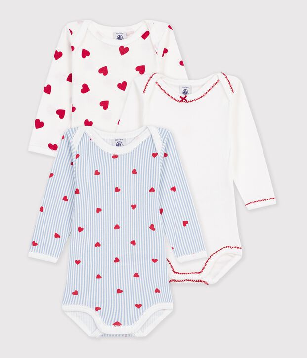 Set di body a maniche lunghe in cotone con stampa a cuori neonato multicolore