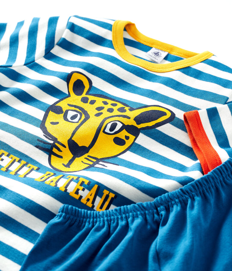 Pigiama corto bambino a righe in cotone blu/bianco