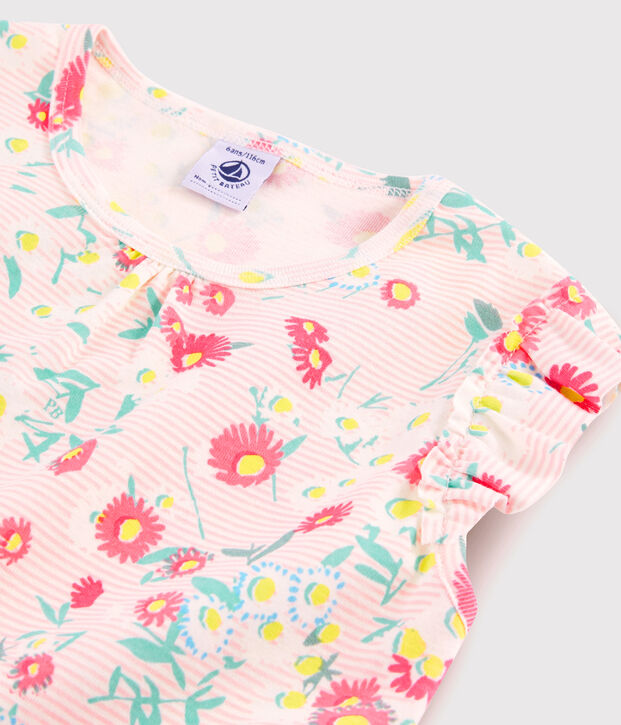 Pigiama corto a fiori bambina a costine bianco/multicolore