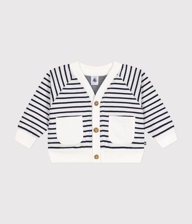 Cardigan in jersey spesso neonato bianco/blu