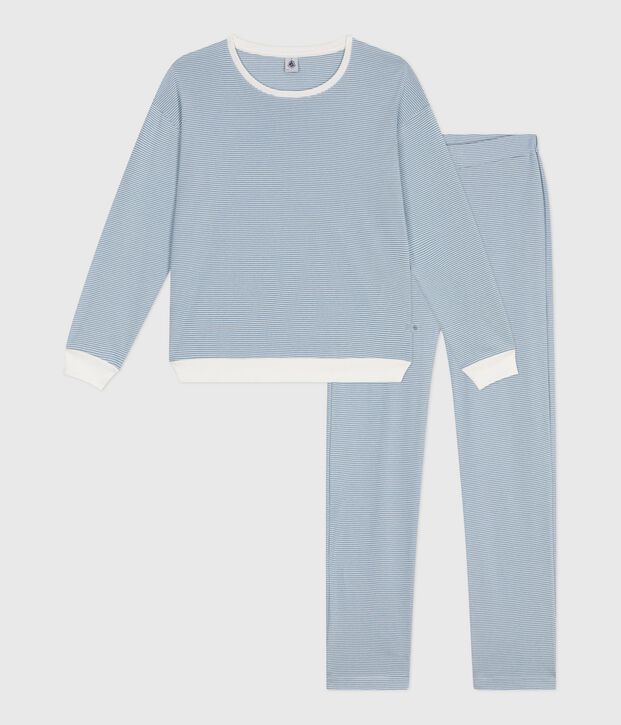 Pigiama in cotone a righe donna blu/bianco